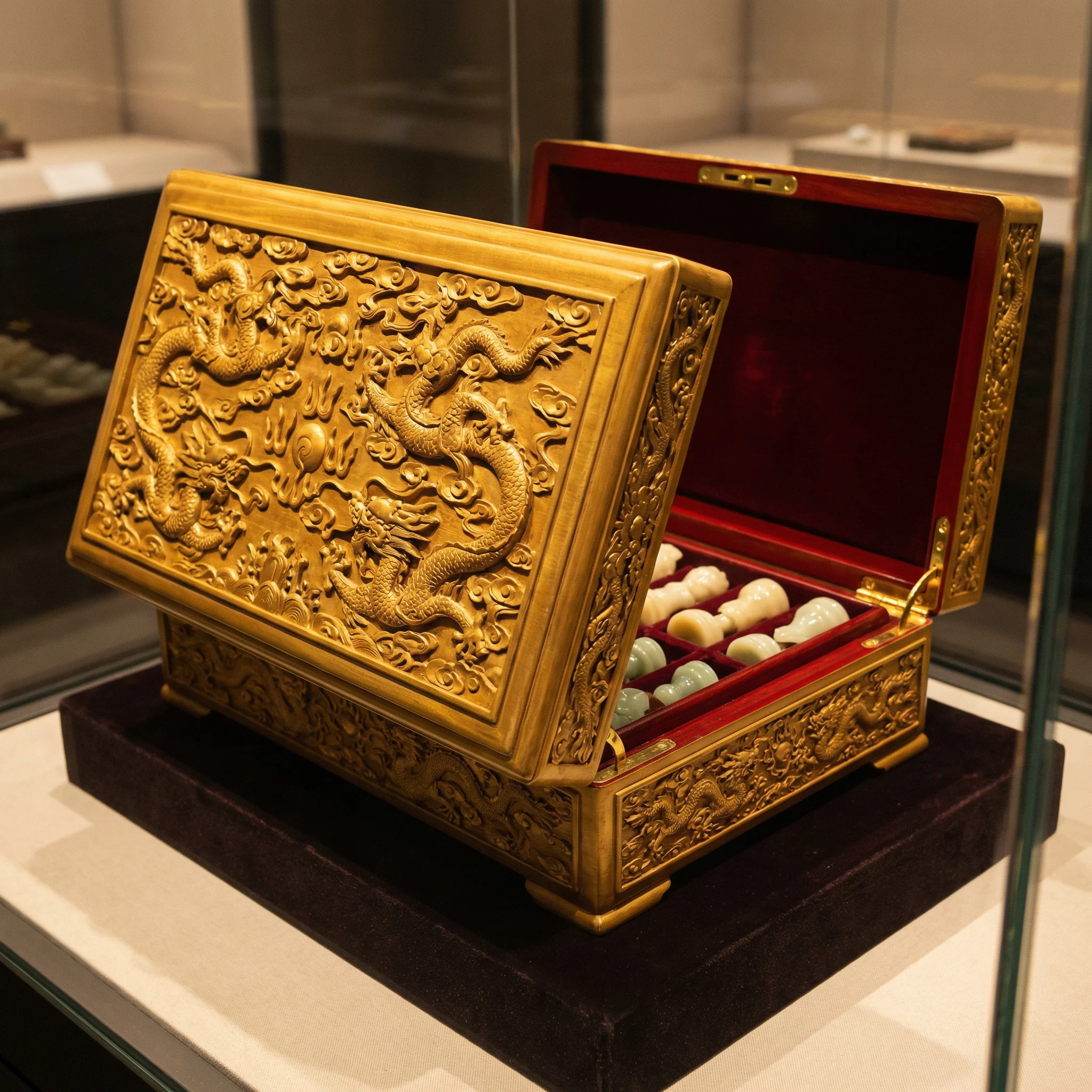 金丝楠木龙纹棋盒 - 瓦力棋牌 收藏品